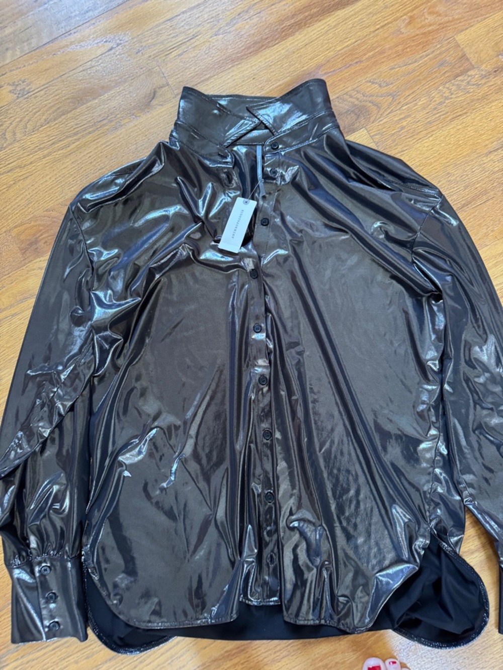 Anthropologie Shiny Black Button-Up Shirt, NWT
